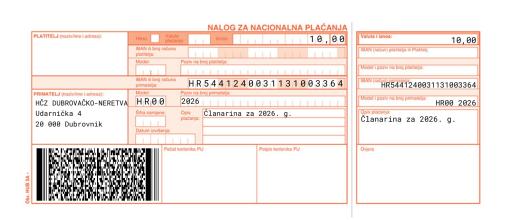 Primjer članarina
